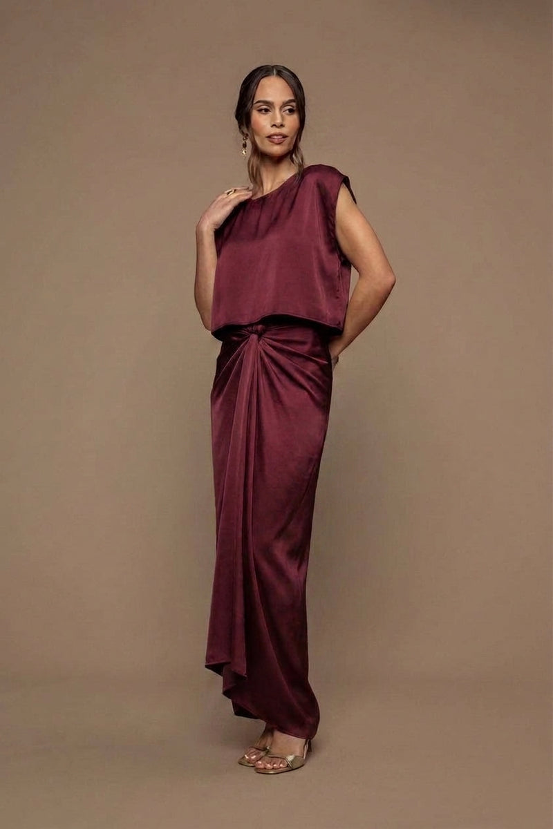 Burgundy Tie-Waist Skirt